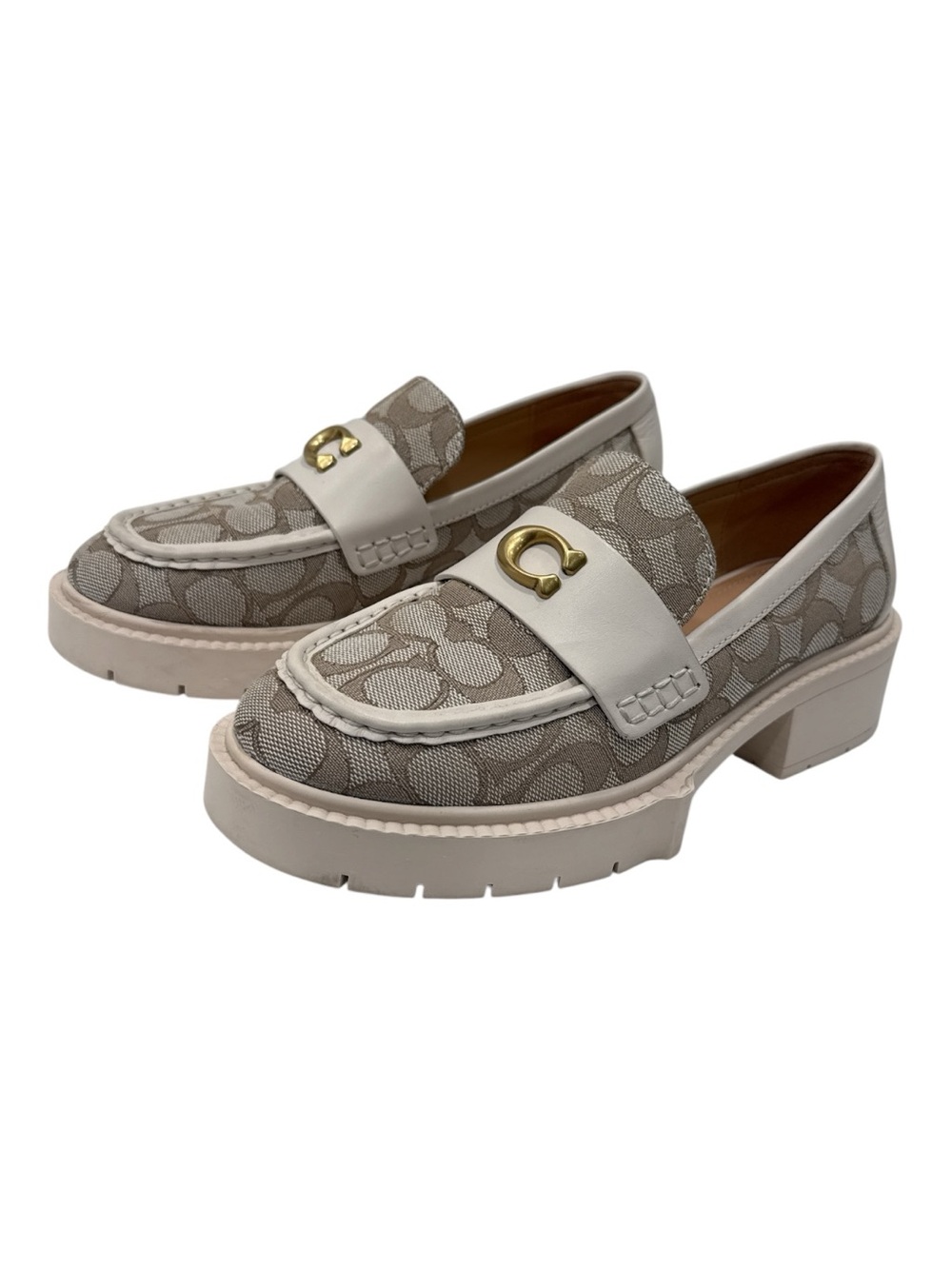 Coach Beige Signature Canvas Loafers Cream Strap and Gold Hardware size 6.5 B - Picture 4 of 12